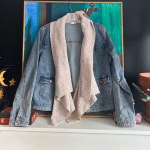 Tribal Jeans Blue Denim Jacket with Cream Knit Collar Large